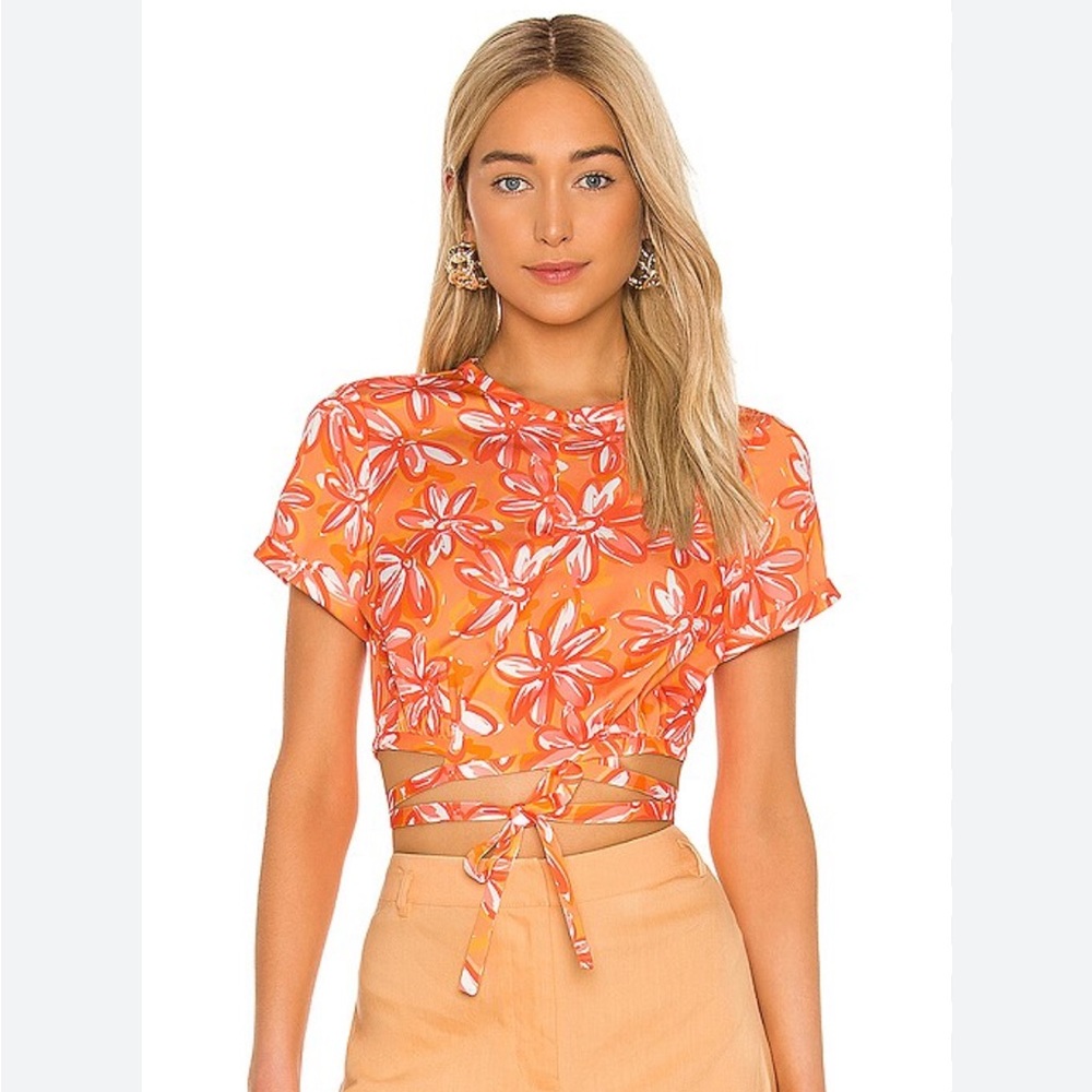 L’Academie Abelle Floral Orange Wrap Top